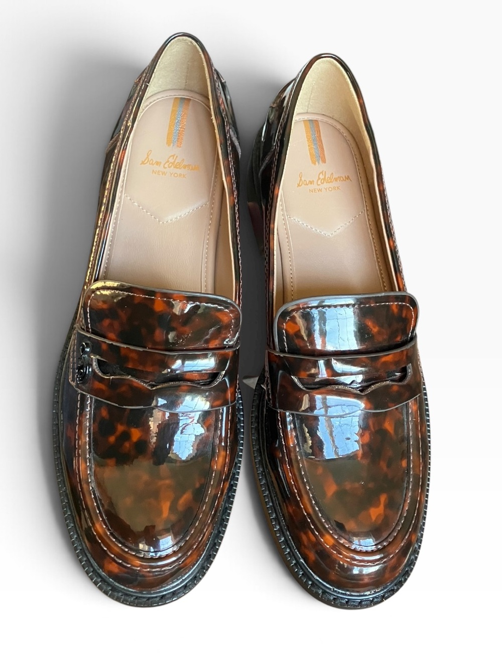 Classic Sam Edelman Colin Penny Loafers Women’s 8.5 Brown Tortoise Patent